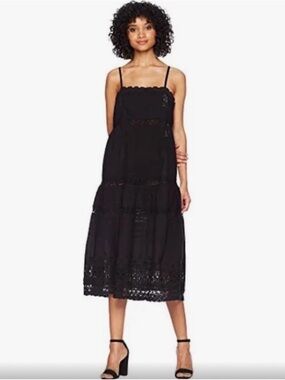Free People Black Sleeveless Eyelet Midi Dress